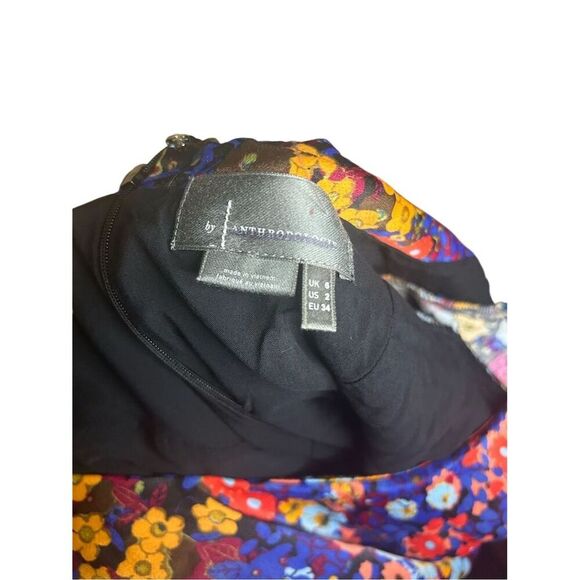 Anthropologie Women's Floral Ruffled Satin Mini Dress Size 2 Multicolor - Picture 5 of 6